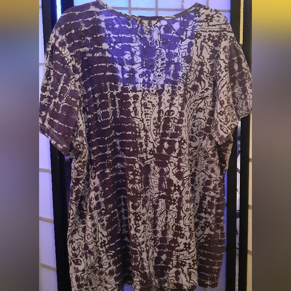 Women's Purple and White Boho Short Sleeve Babydoll Style Top size 18-20 - Picture 7 of 8